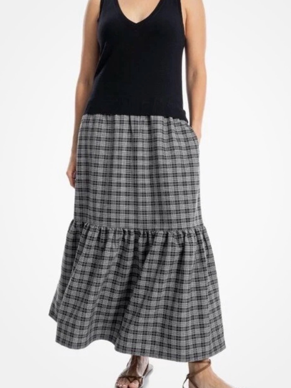 NWOT $220 MAX STUDIO Sleeveless Twofer Sweater Dress Large, BLACK/ BLACK CHECK